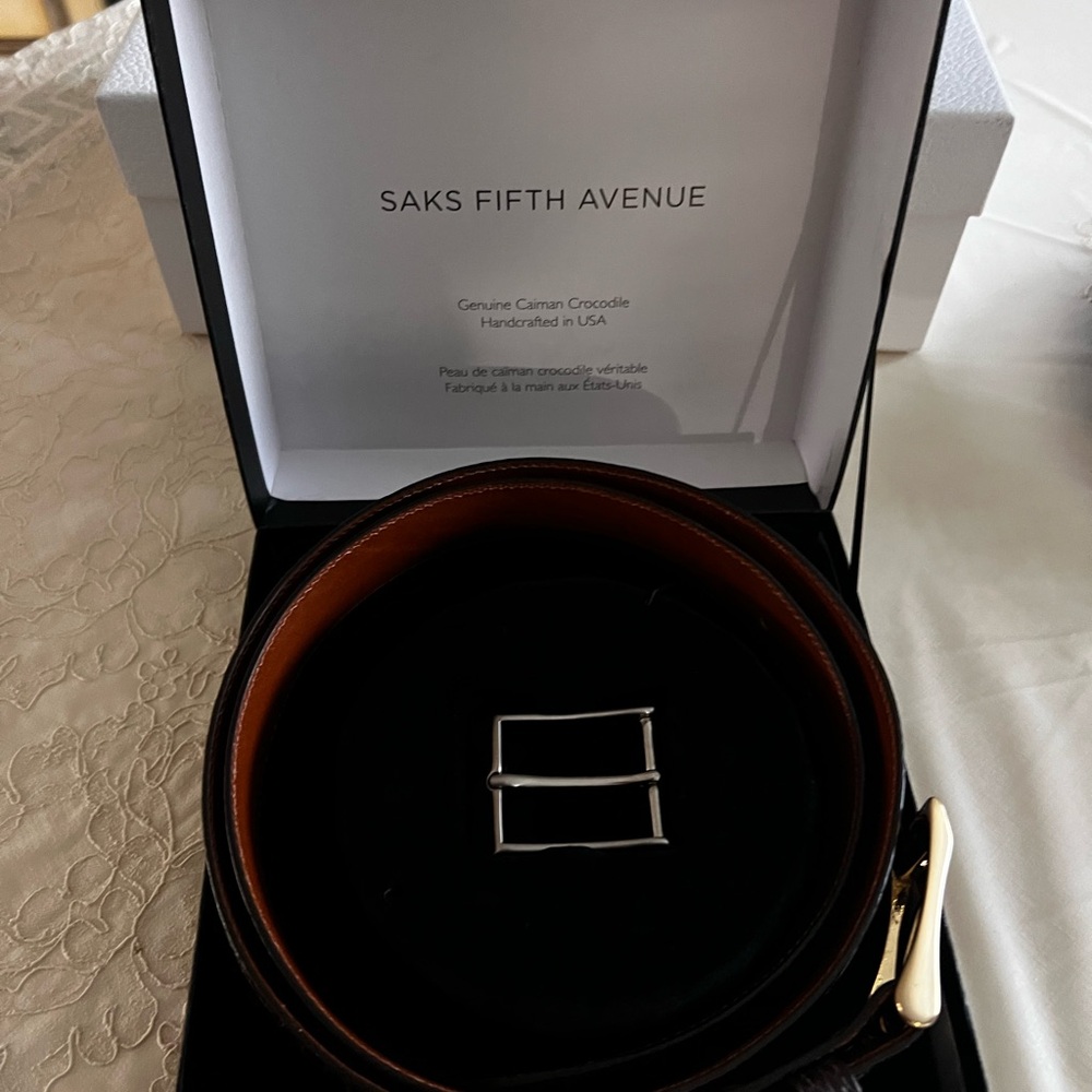 Saks Fifth Avenue Black and Brown Leather Belt Bag